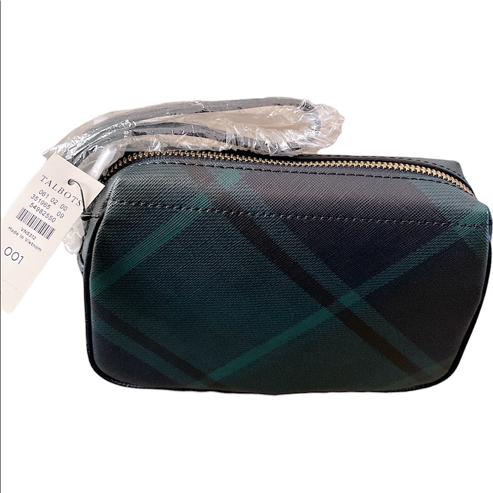 Indigo Blue plaid wrist clutch from Talbots  7 1/2"L x 1 1/2"W x 5 1/2"H